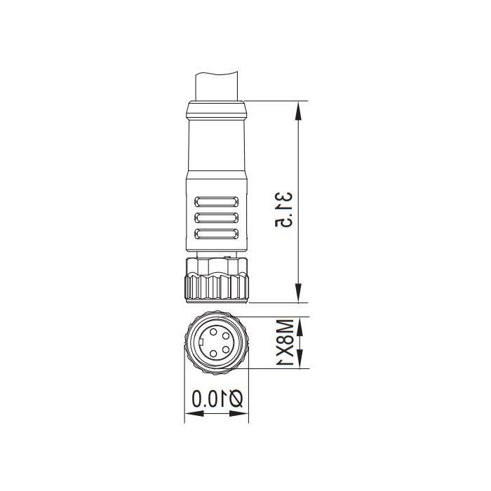 M8 4Pin，母头直型、单端预铸PVC非柔性电缆、灰色护套、63S403-XXX