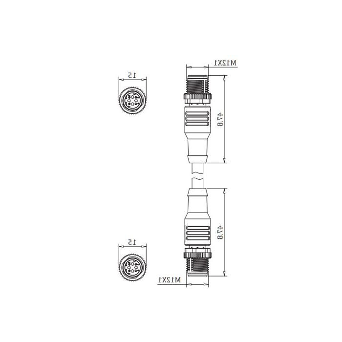 M12 4Pin 公头直型转公头直型、D-coded、双端预铸PUR柔性电缆、带屏蔽、绿色护套、0C3121-XXX