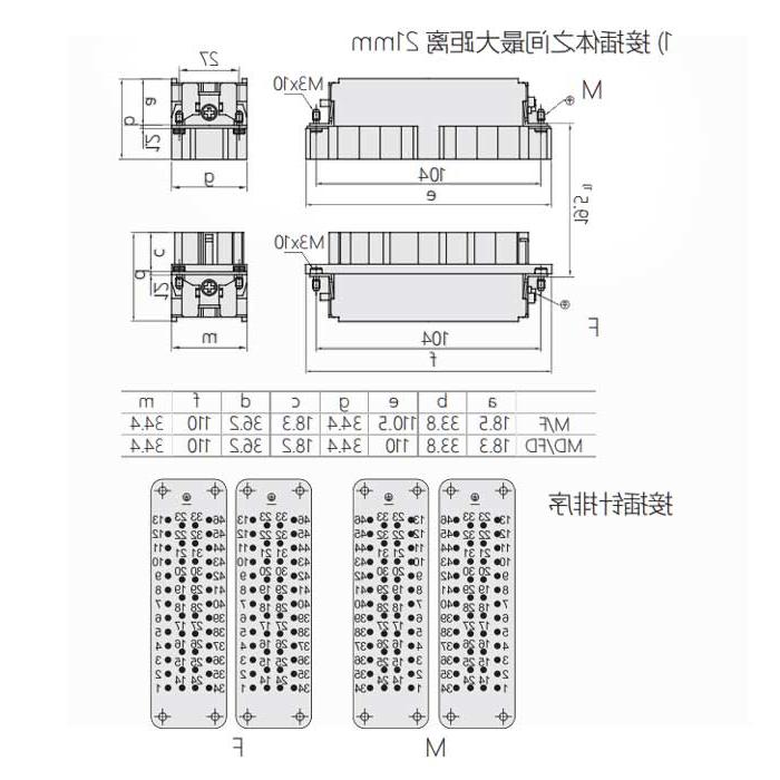 公芯件、冷压接、适配H48B外壳、HEE-046-M(1-46) / HEE-046-MD(47-92)、09320463001/09320463011